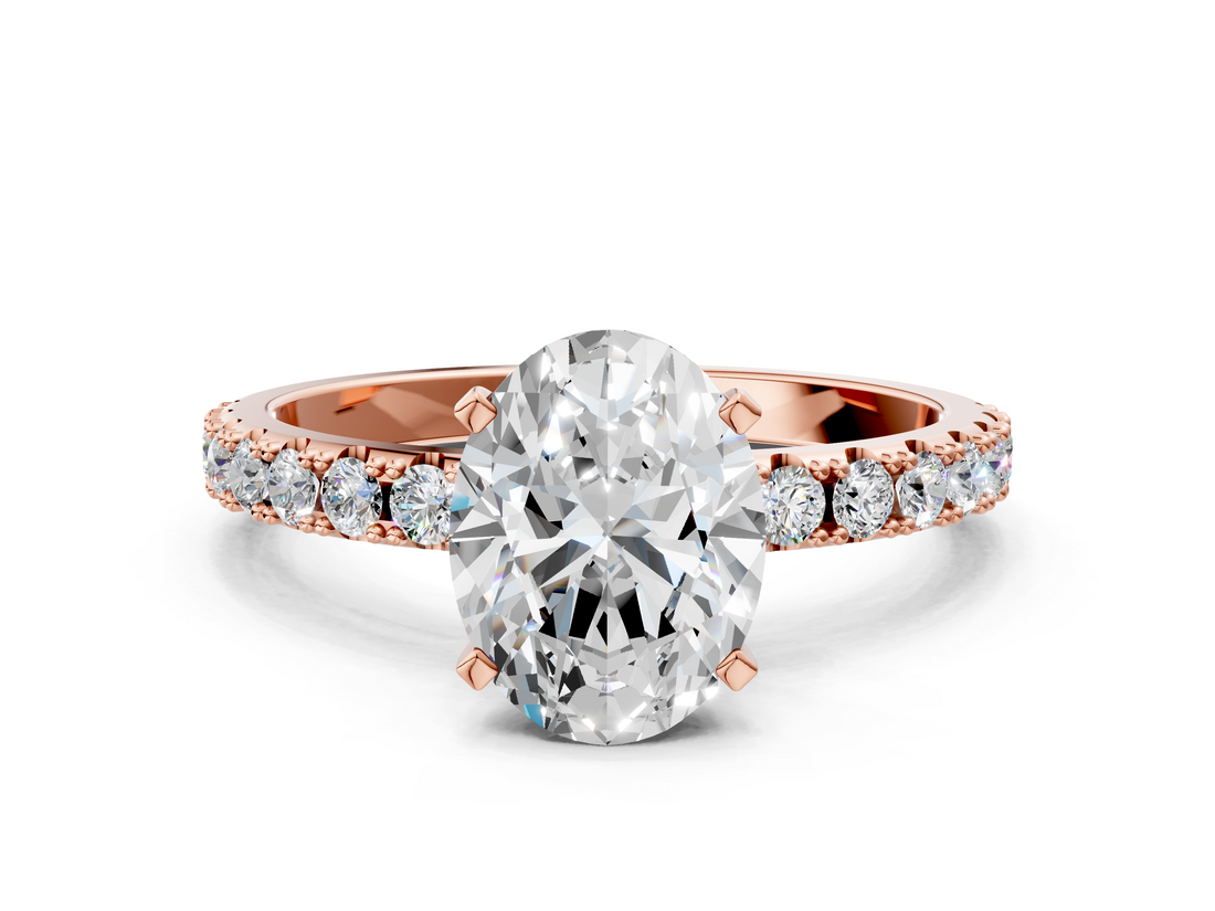 Rose gold Oval Solitaire Pavé Band with Four-Prong Setting_158