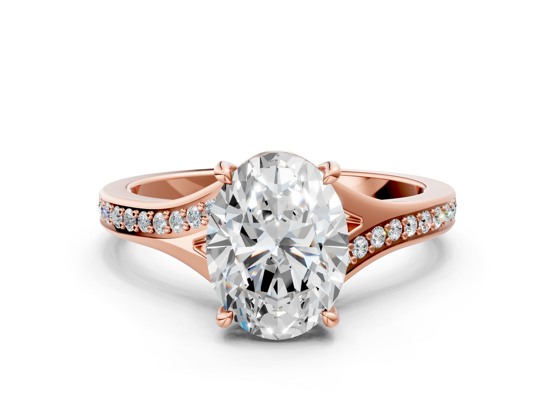 Rose gold Oval Solitaire Pavé Band with Four-Prong Setting_49