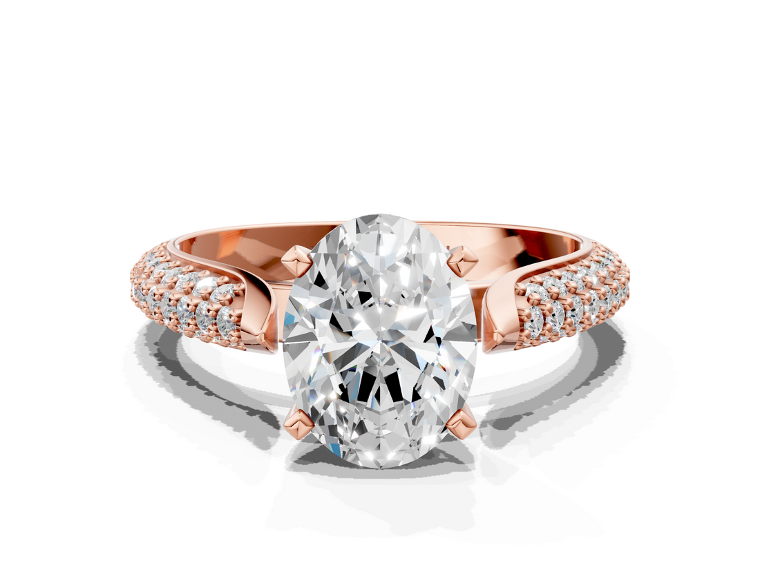 Rose gold Oval Solitaire Pavé Diamond Engagement Ring with Four-Prong Setting_157