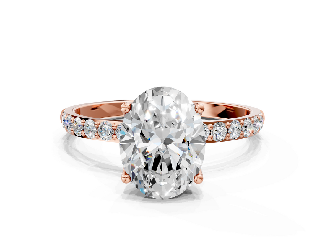 Rose gold Oval Solitaire Pavé Diamond Engagement Ring with Four-Prong Setting_45