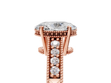 Rose gold Oval Solitaire Pavé Diamond Milgrain Engagement Ring with Four-Prong Setting_11