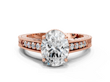 Rose gold Oval Solitaire Pavé Diamond Milgrain Engagement Ring with Four-Prong Setting_6