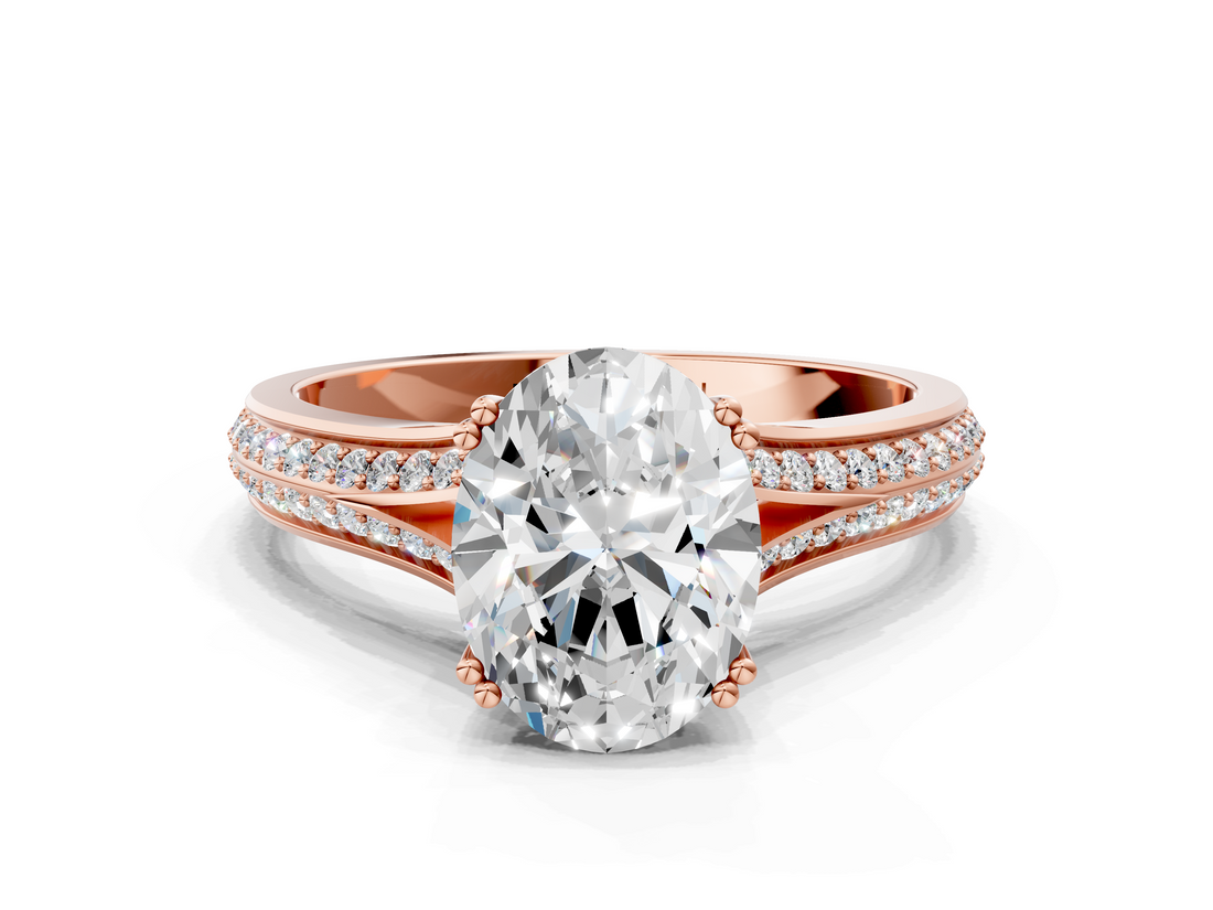 Rose gold Oval Solitaire Pave Split Shank Engagement Ring with Six-Prong Setting_41
