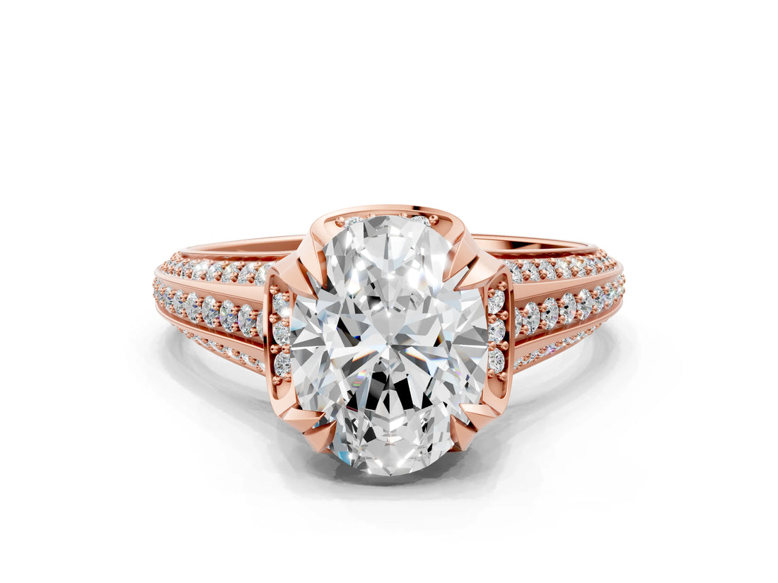 Rose gold Oval Solitaire Pave Split Shank Ring with Four-Prong Setting_100