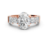 Rose gold Oval Solitaire Princess Side Stone Engraved Band Prong Setting Ring_3