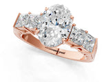 Rose gold Oval Solitaire Princess Side Stone Engraved Band Prong Setting Ring_4