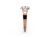 Rose gold Oval Solitaire Princess Side Stone Engraved Band Prong Setting Ring_5