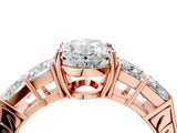 Rose gold Oval Solitaire Princess Side Stone Engraved Band Prong Setting Ring_7