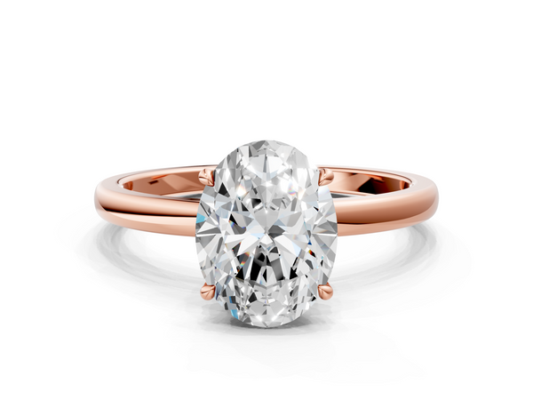 Rose gold Oval Solitaire Engagement Ring with Cathedral Band and Four-Prong Setting