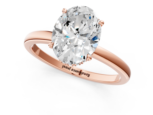 Rose gold Oval Solitaire Engagement Ring with Cathedral Band and Four-Prong Setting