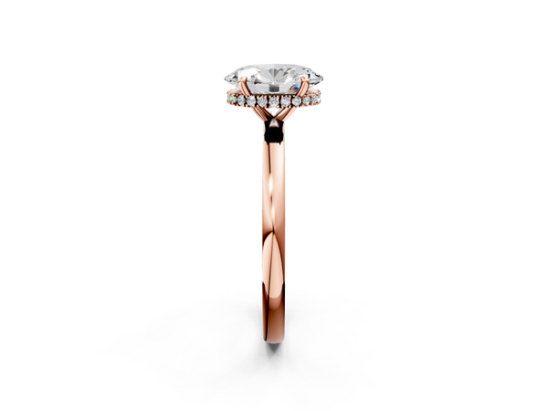 Rose gold Oval Solitaire Engagement Ring with Cathedral Band and Four-Prong Setting