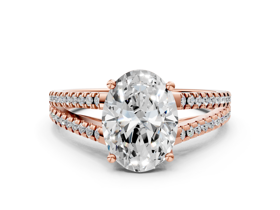 Rose gold Oval Solitaire Split Shank Pavé Diamond Engagement Ring_325