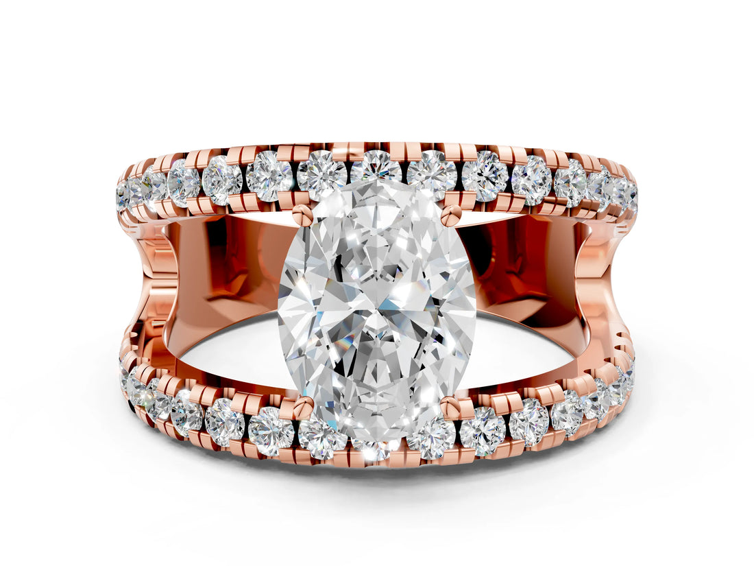 Rose gold Oval Solitaire Split Shank Pave Diamond Ring_44