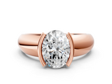 Rose gold Oval Solitaire Tension Set Diamond Ring with Wide Band_20