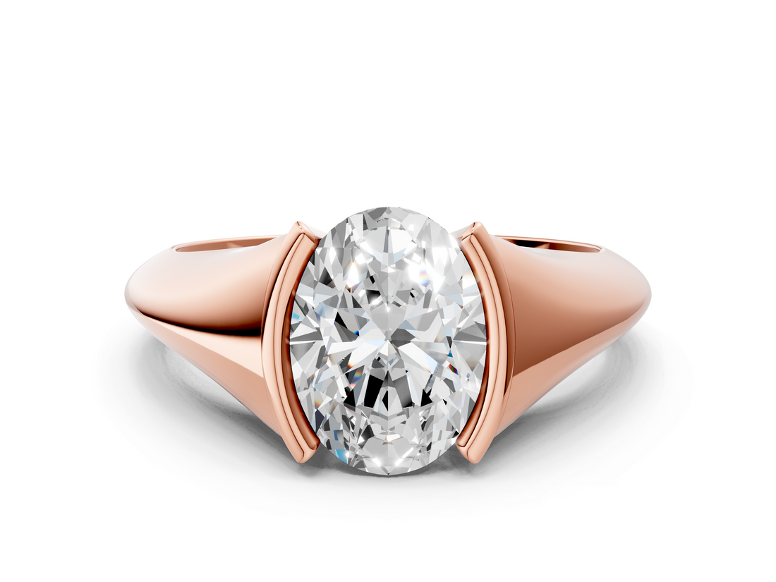 Rose gold Oval Solitaire Tension Set Diamond Ring_18