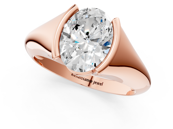 Rose Gold Oval Tension Set Solitaire Engagement Ring Setting with Tapered Band