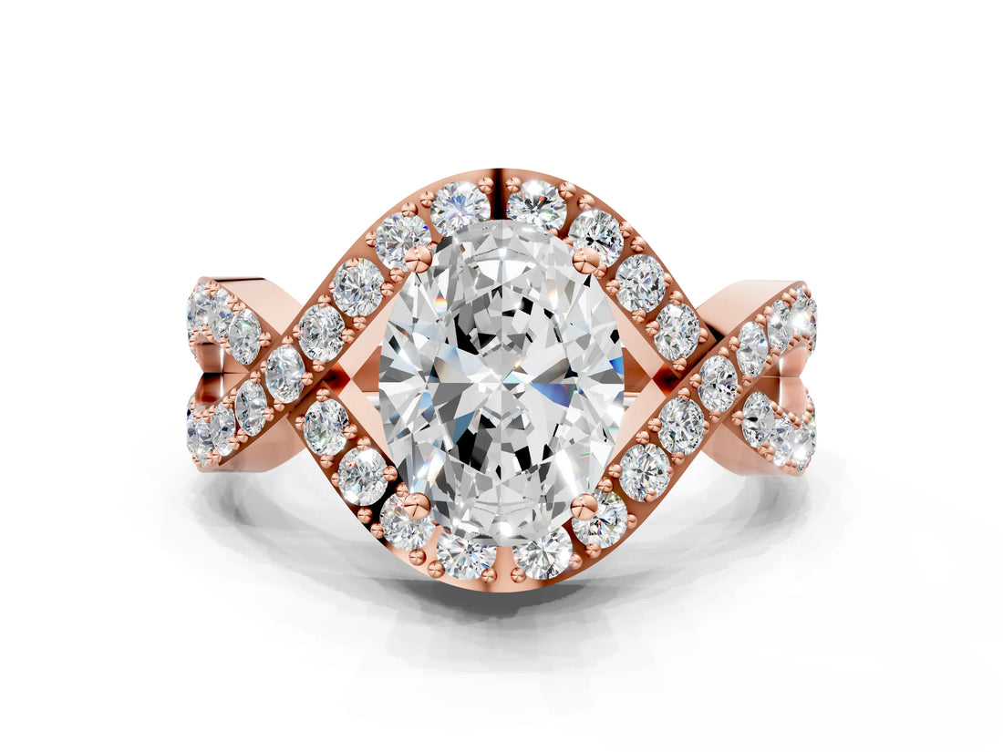 Rose gold Oval Solitaire Twist Band Pavé Diamond Engagement Ring_31