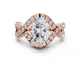 Rose gold Oval Solitaire Twist Band Pavé Diamond Engagement Ring_31