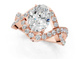 Rose gold Oval Solitaire Twist Band Pavé Diamond Engagement Ring_32