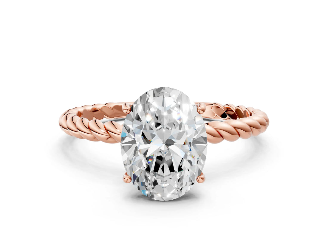 Rose gold Oval Solitaire Twist Band Ring with Four-Prong Setting_68