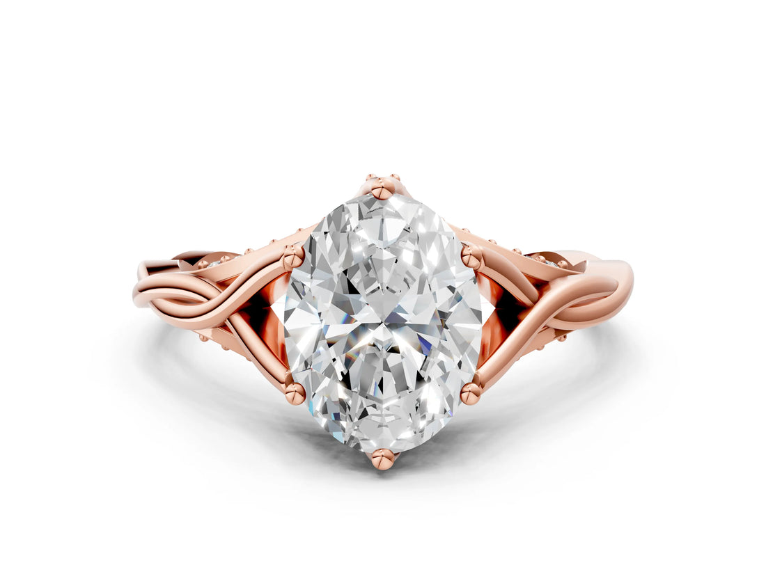 Rose gold Oval Solitaire Twist Band Six-Prong Setting 1