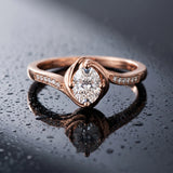 Rose gold Oval Solitaire Twist Band with Channel-Set Diamonds and Four-Prong Setting_5