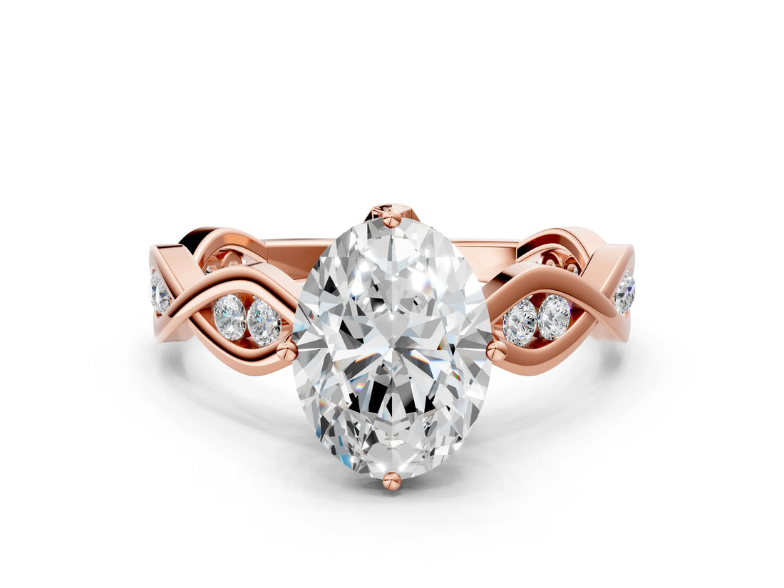 Rose gold Oval Solitaire Twist Band with Leaf Prong Setting