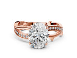 Rose gold Oval Solitaire Twist Band with Pavé Accents and Four-Prong Setting_20