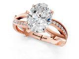 Rose gold Oval Solitaire Twist Band with Pavé Accents and Four-Prong Setting_21