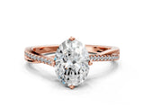 Rose gold Oval Solitaire Twist Band with Pavé Diamonds and Four-Prong Setting_65