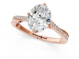 Rose gold Oval Solitaire Twist Band with Pavé Diamonds and Four-Prong Setting_66