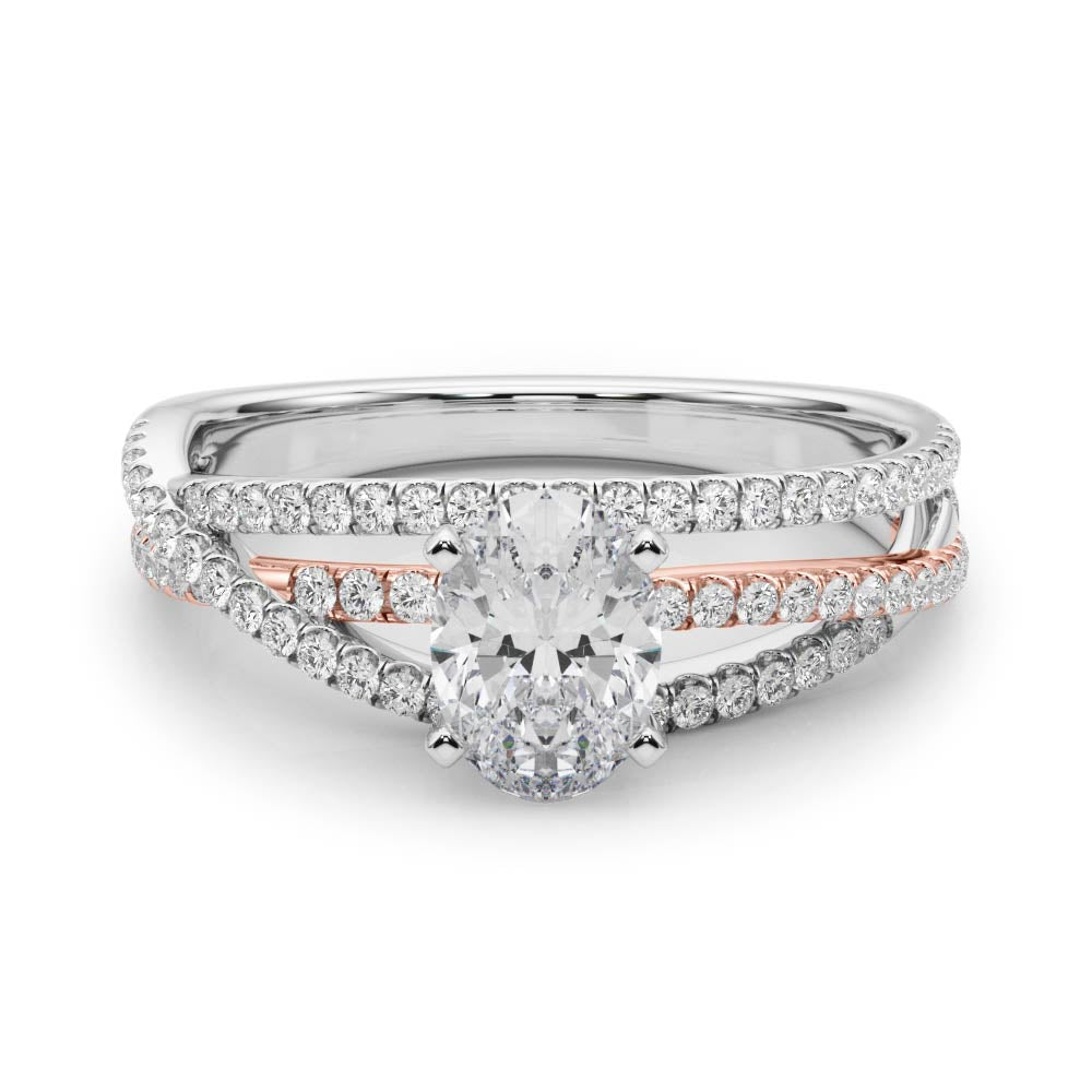 Rose gold Oval Solitaire Twist Band with Pavé Setting and Four-Prong Setting 1