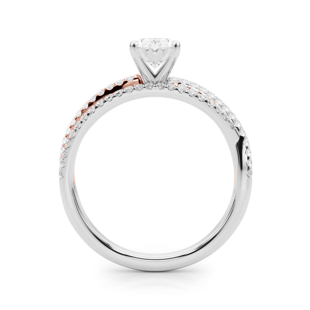 Rose gold Oval Solitaire Twist Band with Pavé Setting and Four-Prong Setting 2