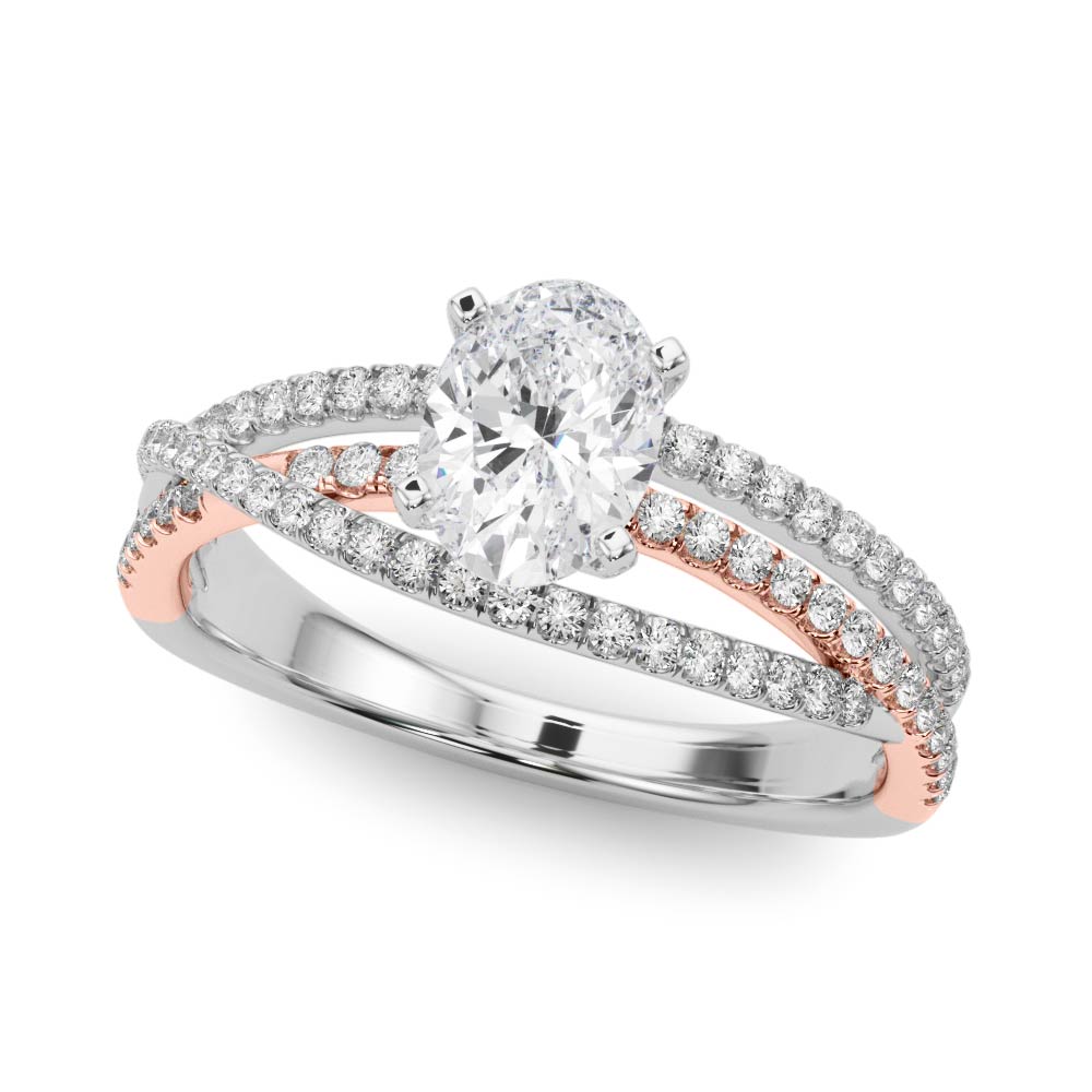 Rose gold Oval Solitaire Twist Band with Pavé Setting and Four-Prong Setting
