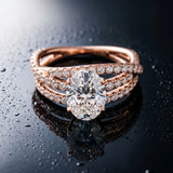 Rose gold Oval Solitaire Twist Band with Pavé Setting and Four-Prong Setting_16