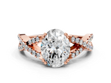 Rose gold Oval Solitaire Twist Band with Pavé Setting and Four-Prong Setting_57