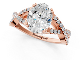 Rose gold Oval Solitaire Twist Band with Pavé Setting and Four-Prong Setting_58