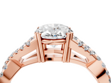 Rose gold Oval Solitaire Twist Band with Pavé Setting and Four-Prong Setting_61