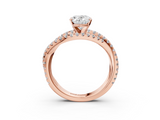 Rose gold Oval Solitaire Twist Band with Pavé Setting and Four-Prong Setting_95