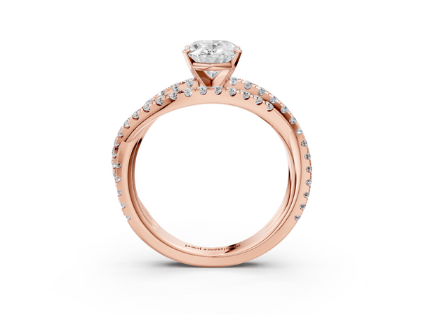 Rose gold Oval Solitaire Twist Band with Pavé Setting and Four-Prong Setting