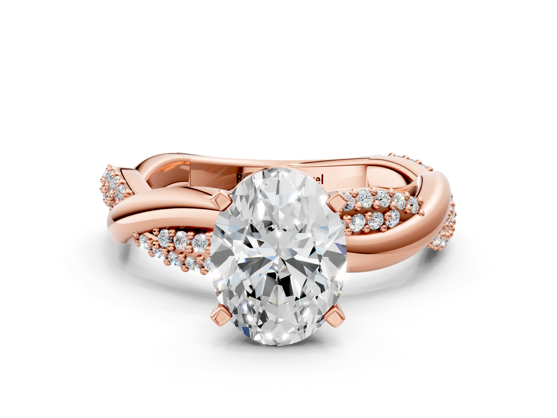 Rose gold Oval Solitaire Twist Band with Pave Prong Setting_51