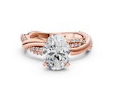 Rose gold Oval Solitaire Twist Band with Pave Prong Setting_51