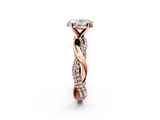 Rose gold Oval Solitaire Twist Band with Pave Prong Setting_53