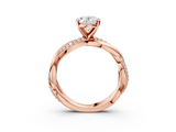 Rose gold Oval Solitaire Twist Band with Pave Prong Setting_54