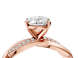 Rose gold Oval Solitaire Twist Band with Pave Prong Setting_55