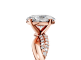 Rose gold Oval Solitaire Twist Band with Pave Prong Setting_56