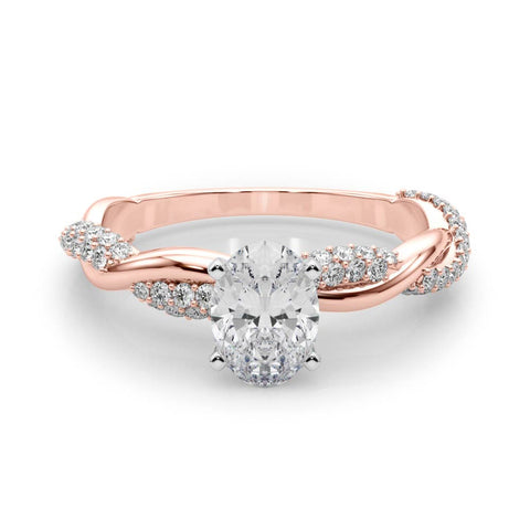 Rose gold Oval Solitaire Twist Band with Pave Prong Setting