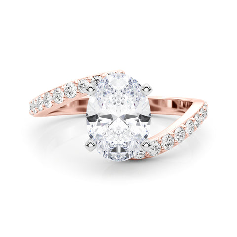 Rose gold Oval Solitaire Twist Band with Pave Set Diamonds and Four-Prong Setting 1