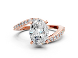 Rose gold Oval Solitaire Twist Band with Pave Set Diamonds and Four-Prong Setting_128