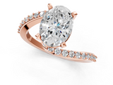 Rose gold Oval Solitaire Twist Band with Pave Set Diamonds and Four-Prong Setting_129